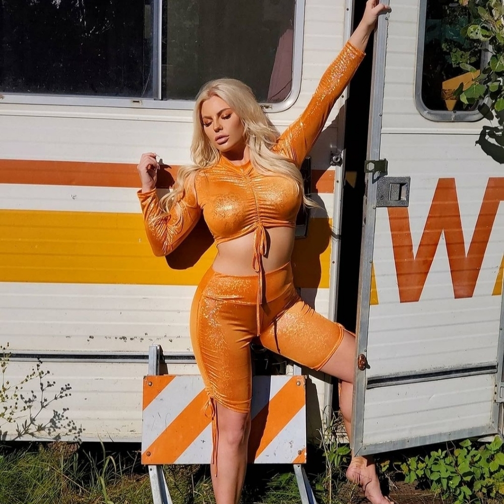Orange Shiny Two Piece Rave Set